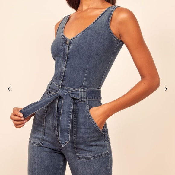 reformation jean jumpsuit